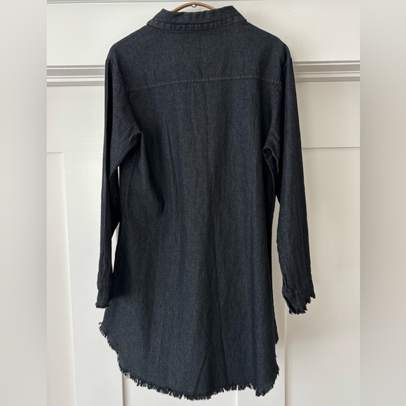 Denim Shirt Dress Women’s Small - Dark Wash Raw Hem - Picture 3 of 6